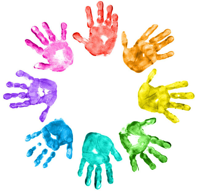 Rainbow coloured hand prints
